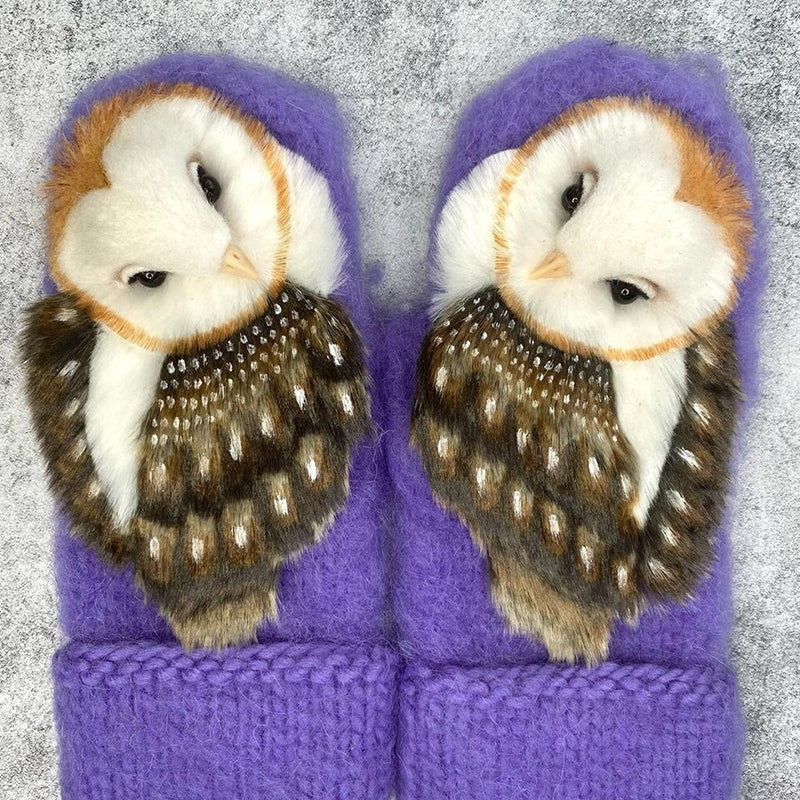 Wollige Nordic-Handschuhe mit Eulenmotiv für Kinder