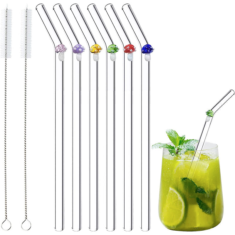 6 Stück Wiederverwendbare Glasstrohhalme mit Reinigungsbürste