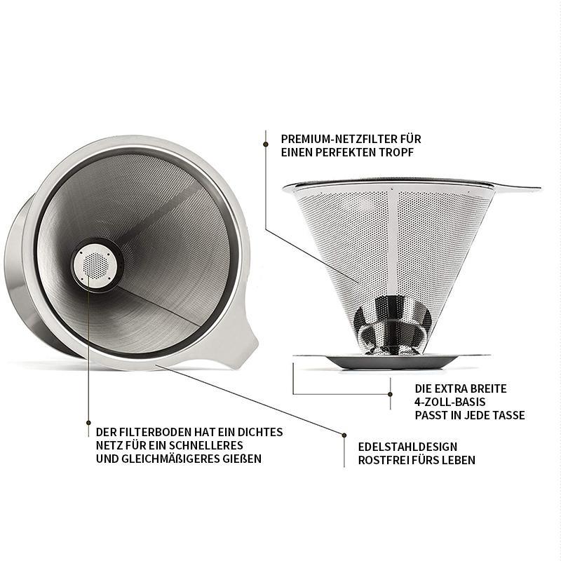 KaffeeGenuss Edelstahlfilter | Wiederverwendbar | Ø 11,5–12,5 cm