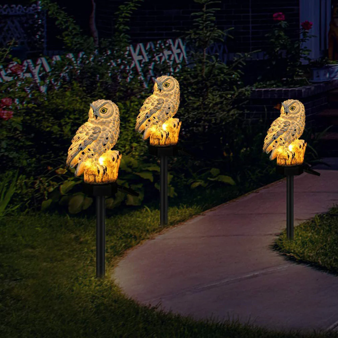 Solarbetriebene Gartenlampen im Eulendesign – Außenbeleuchtung