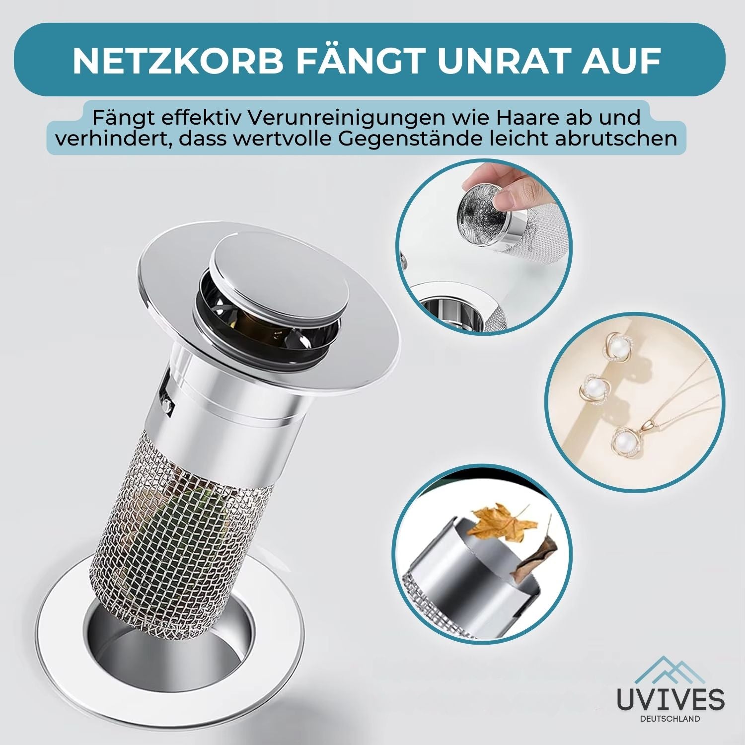 AquaGuard™ Stainless Steel Drain Strainer | 2-in-1 Clog Solution | Rust-Proof & Easy to Clean