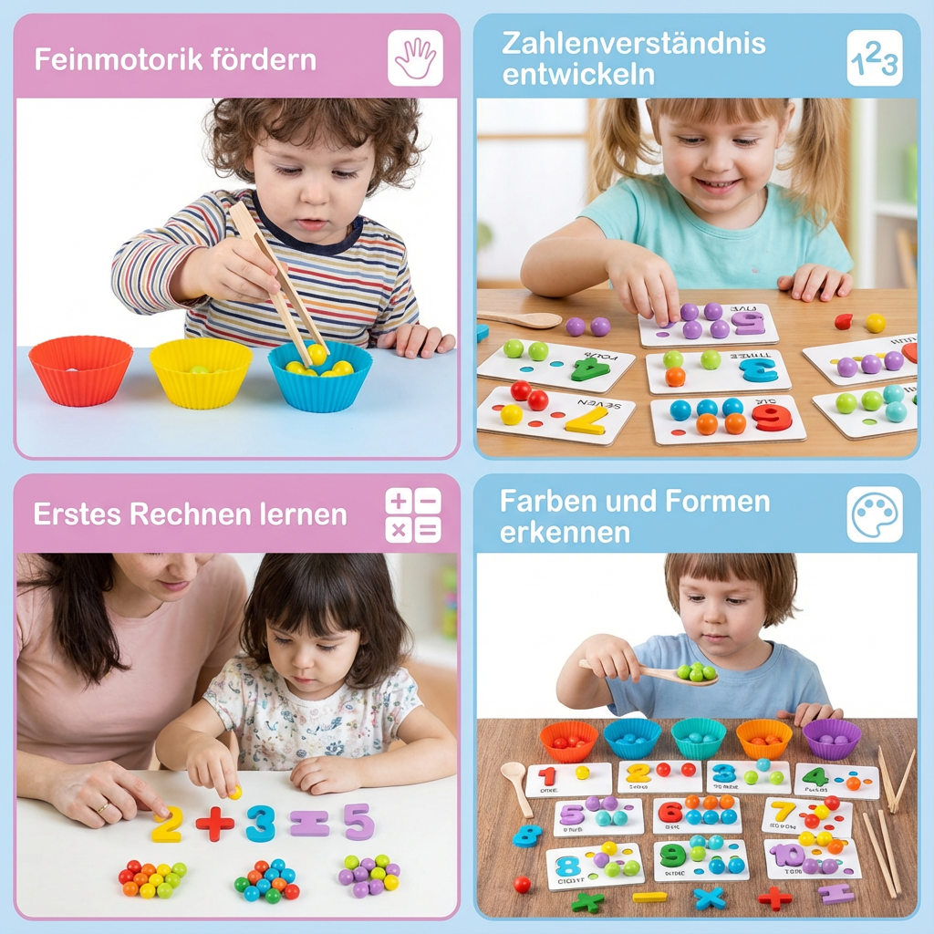 Sortierset mit Kugeln für Zahlen und Farben – Montessori Lernspiel