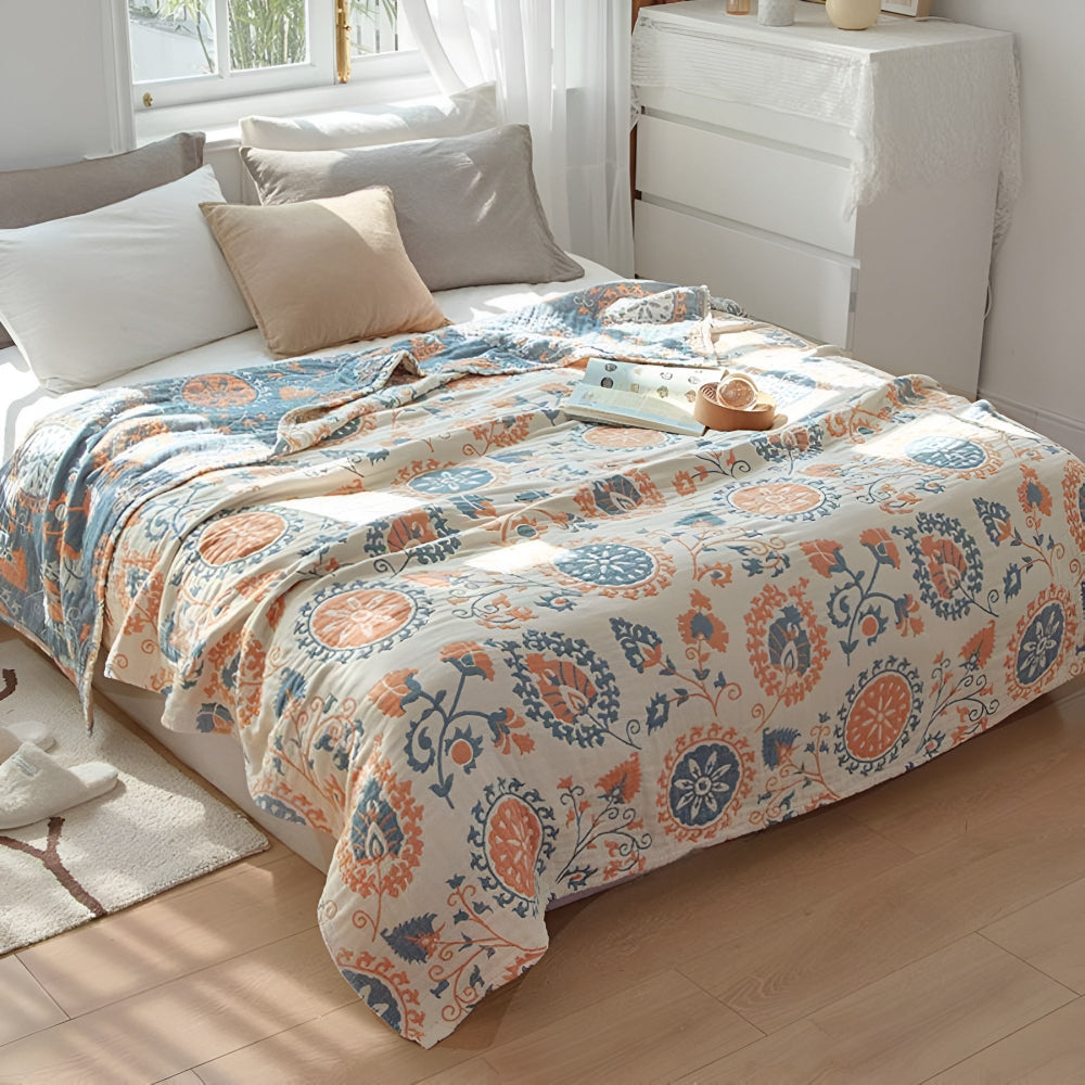 Vielseitige Baumwoll-Decke mit floralen Motiven
