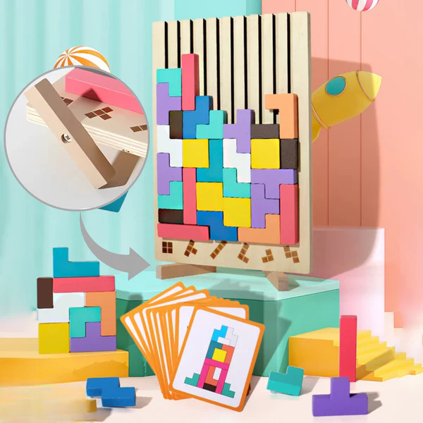 Buntes Tetris Holzspielzeug – Kreatives Bauvergnügen ab 5 Jahren