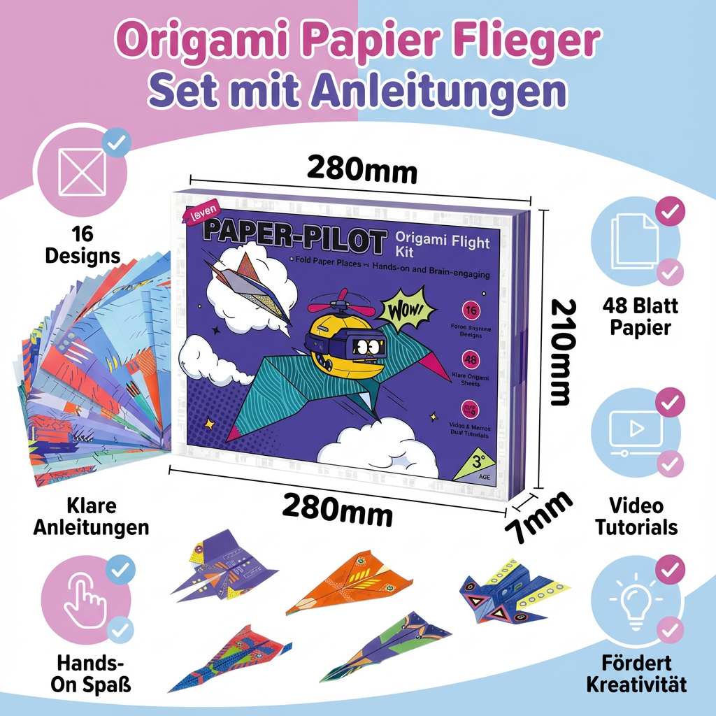 Bausatz für Papierflieger mit Origami-Anleitungen