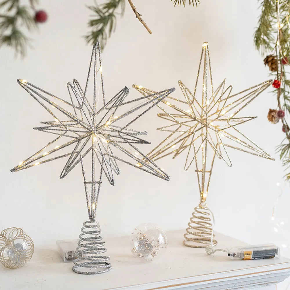 Festlicher Goldstern mit LED-Beleuchtung für den Weihnachtsbaum