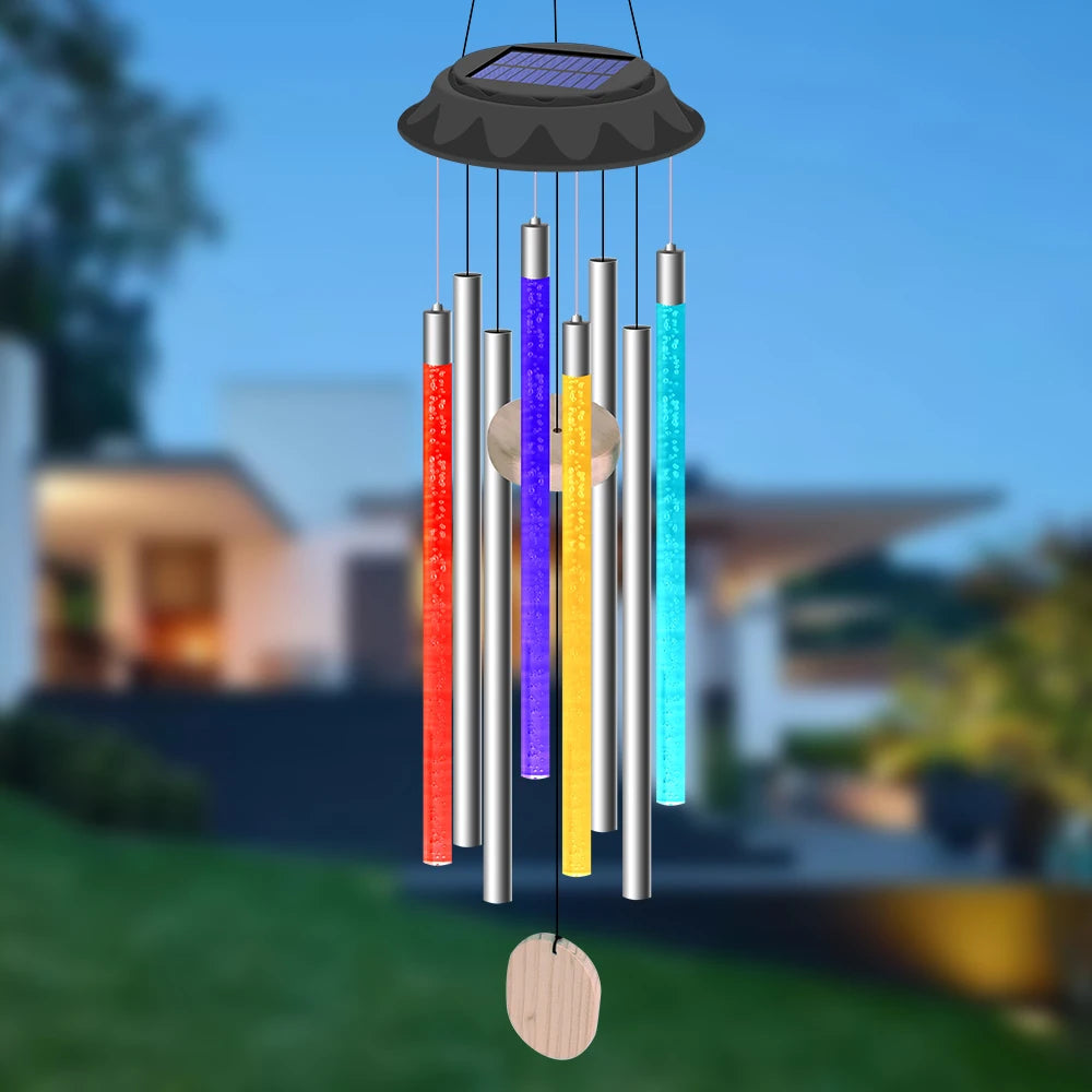 Sonnenklang | Solarbetriebene LED-Windspielglocke | Farbwechselnd | IP65 Wetterfest | Garten- und Terrassenschmuck