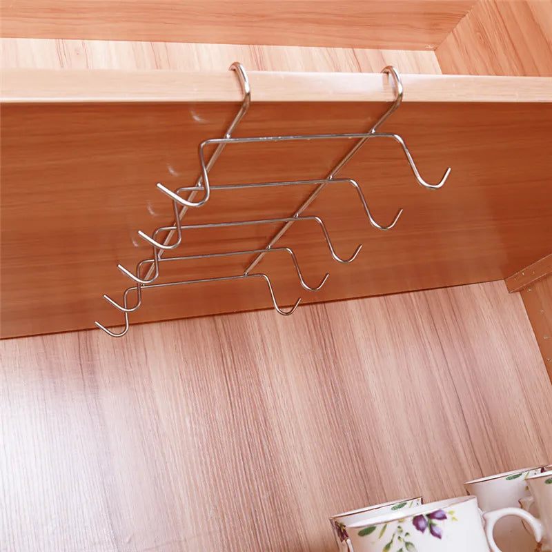 Practical Mug Holder for Under Shelves | 10 Stainless Steel Hooks | 27.5 cm