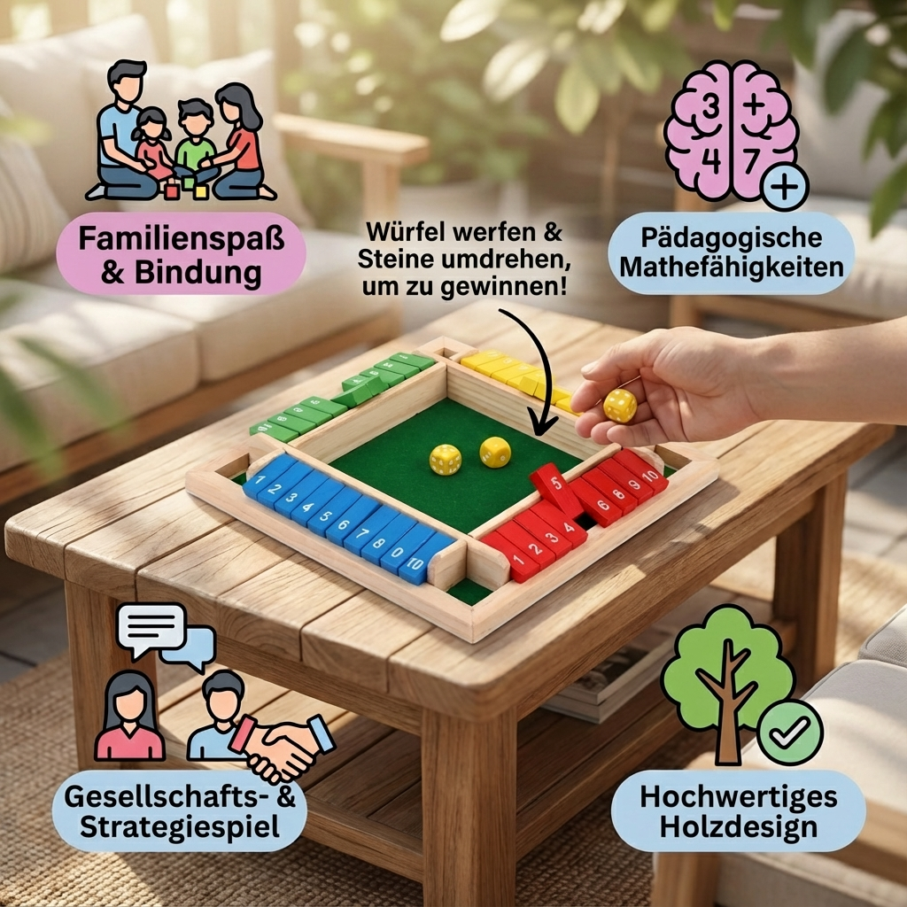 Familien Klappenspiel für 4 Spieler – Shut The Box