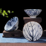 4-teiliges Teetassen-Set aus Blau- und Weißporzellan