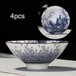 4-teiliges Teetassen-Set aus Blau- und Weißporzellan