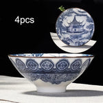 4-teiliges Teetassen-Set aus Blau- und Weißporzellan