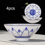 Elegantes 4-teiliges Teetassen Set in Blau und Weiß