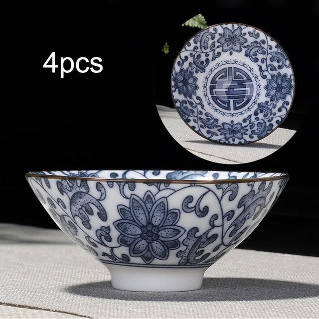 Elegantes 4-teiliges Teetassen Set in Blau und Weiß