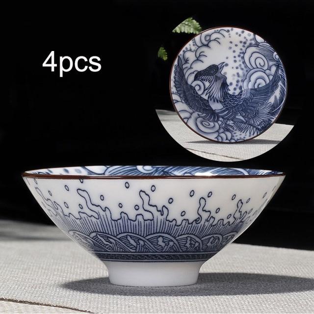 Elegantes 4-teiliges Teetassen Set in Blau und Weiß