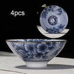 Elegantes 4-teiliges Teetassen Set in Blau und Weiß