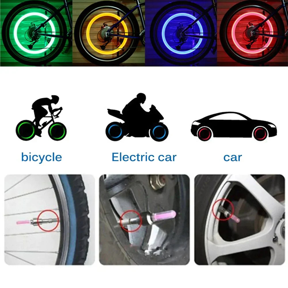 2er Set LED Radlichter für Auto und Motorrad, Ventilkappen