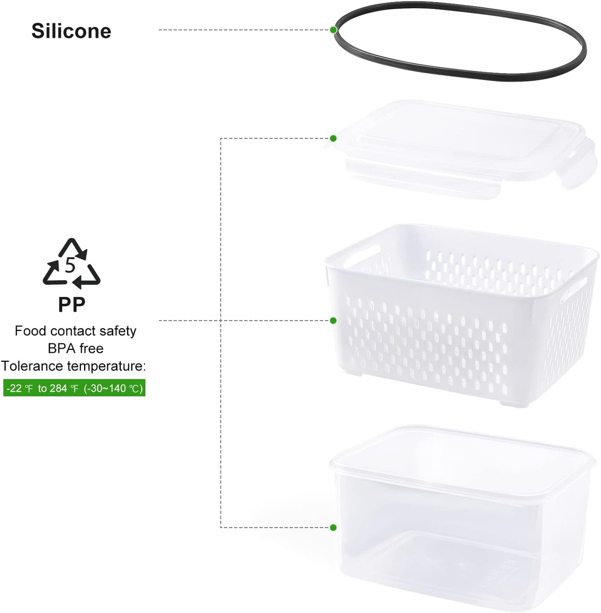Food Storage Set of 5 with Drainage Basket