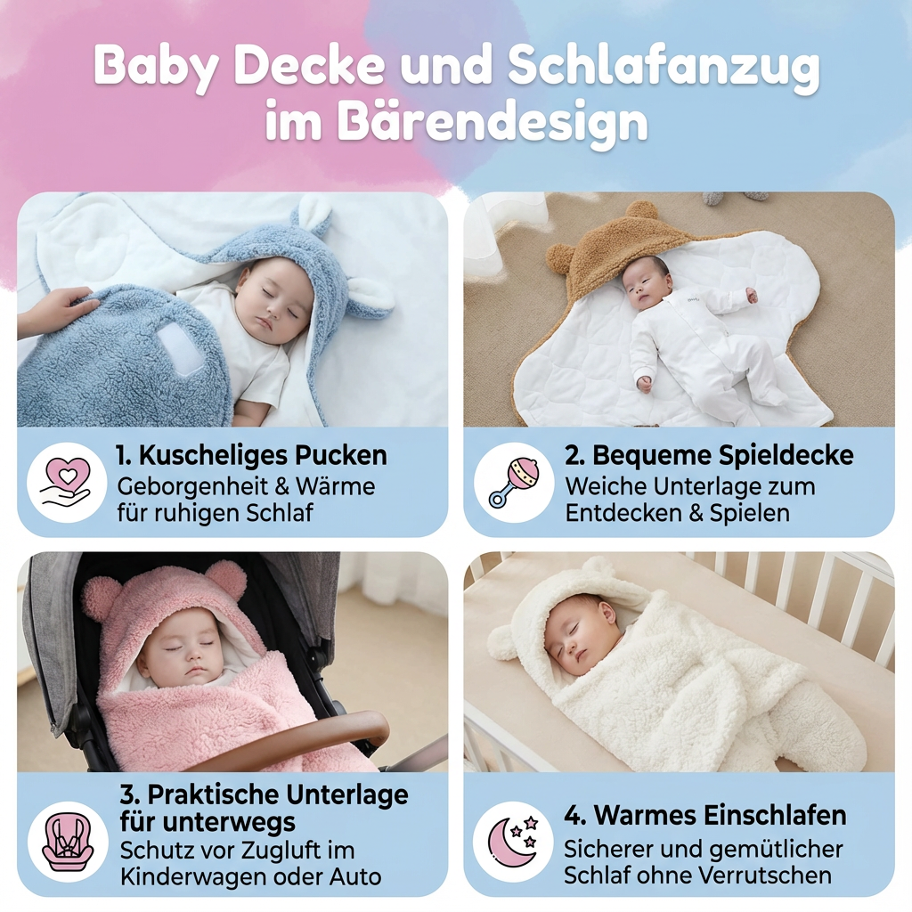 Schlafanzug und Decke für Babys mit Bärenmotiv