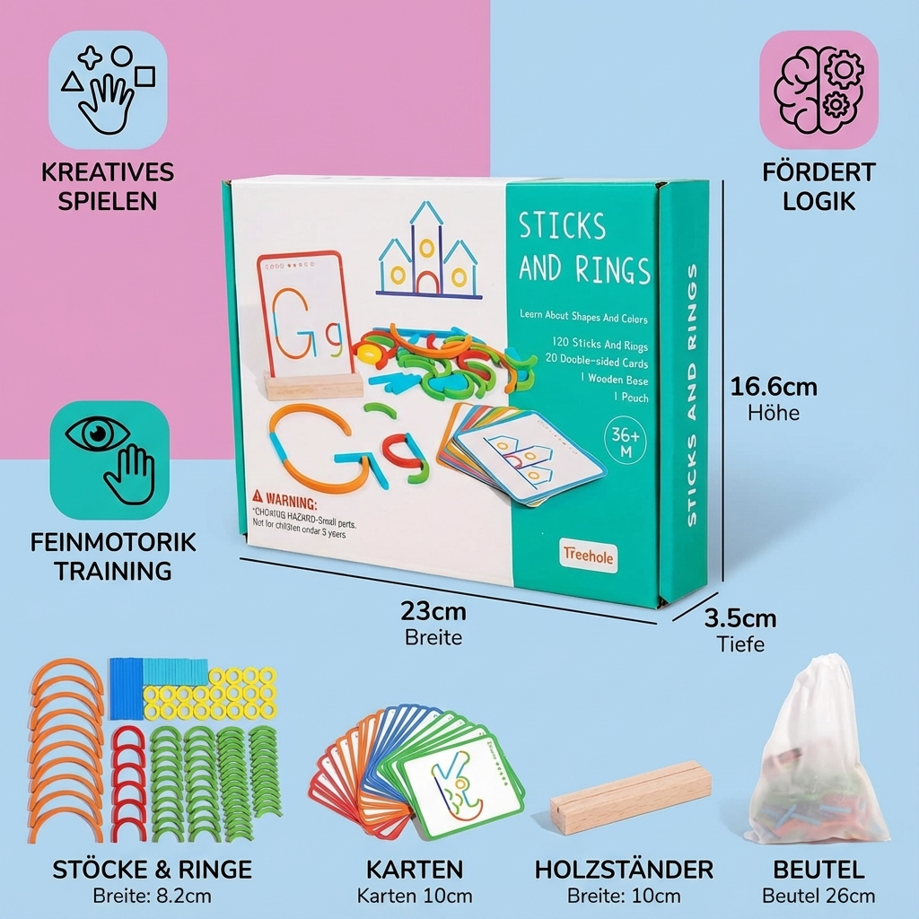 Montessori Puzzle mit Stöcken und Ringen – Pädagogisches Spielzeug