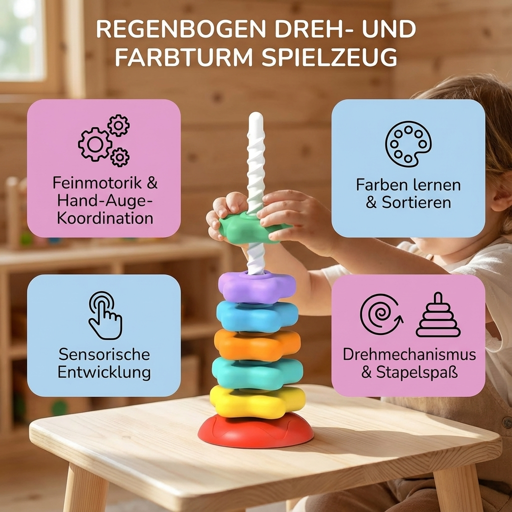 Buntes Drehspielzeug mit Regenbogen-Farbturm