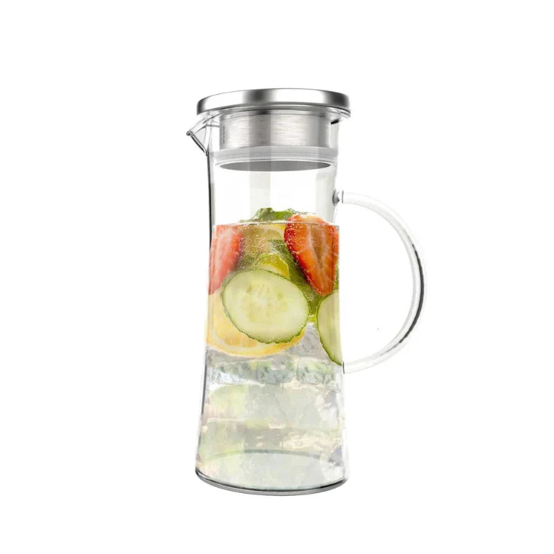 Eleganter 1,5-Liter Glaskrug mit Edelstahlfilter und sicherem Deckel