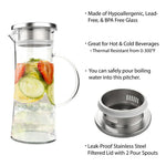 50 oz hitzebeständiger Glaskrug mit Edelstahlfilter und auslaufsicherem Deckel
