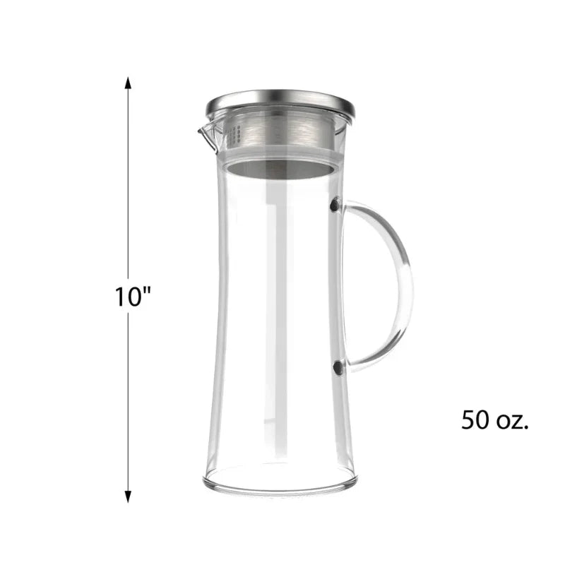 50 oz hitzebeständiger Glaskrug mit Edelstahlfilter und auslaufsicherem Deckel
