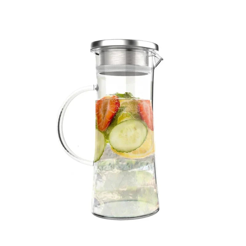 50 oz hitzebeständiger Glaskrug mit Edelstahlfilter und auslaufsicherem Deckel