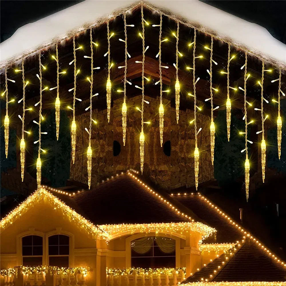 Frosted LED Curtain Lights String | 8 Creative Lighting Modes | Festive Winter Decoration 2025 | EU Plug