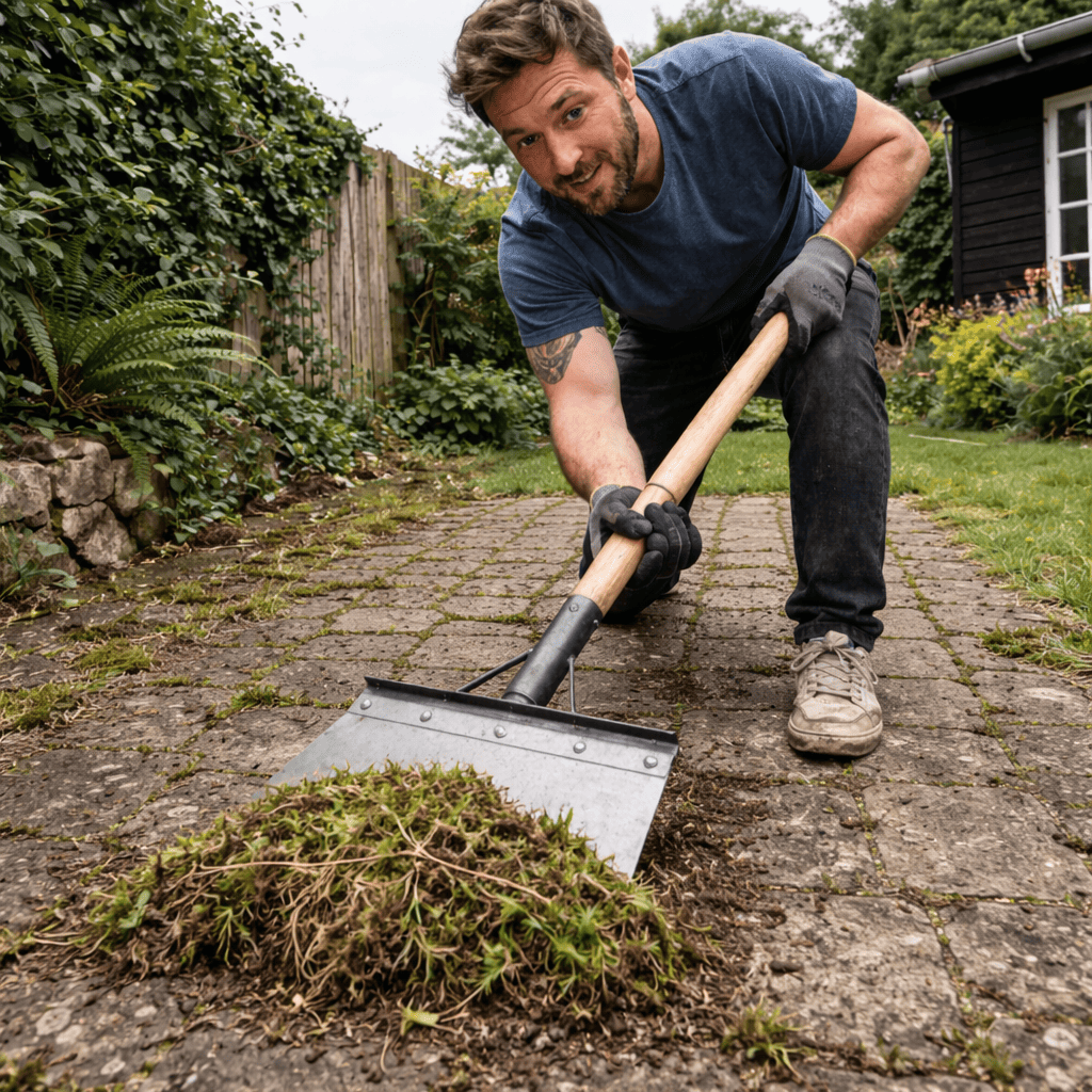 Robuster Unkrautkratzer aus legiertem Stahl mit verstellbarem Holzgriff