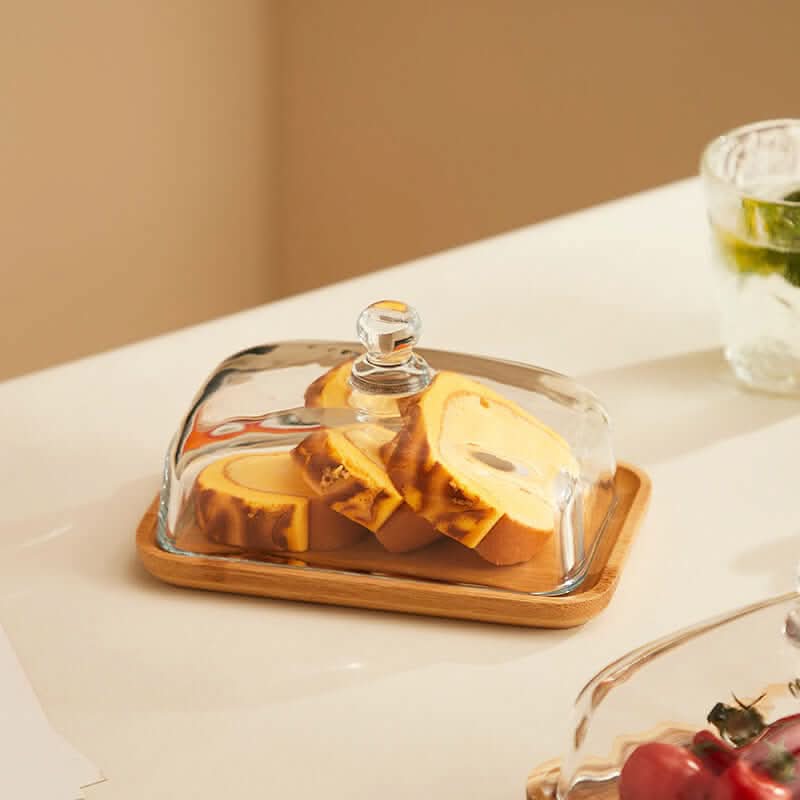 Elegante Butterdose aus Holz mit Glasdeckel – Stilvolles Tischzubehör