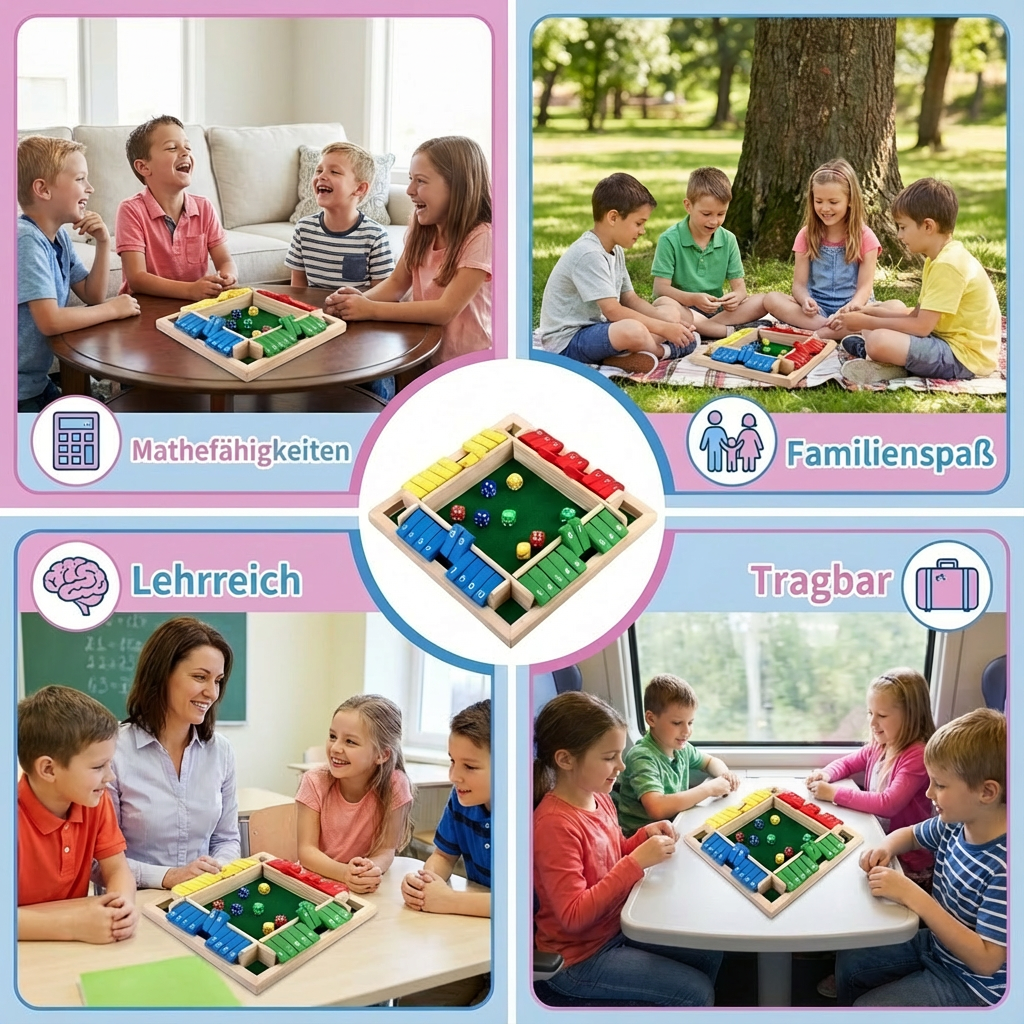 Familien Klappenspiel für 4 Spieler – Shut The Box