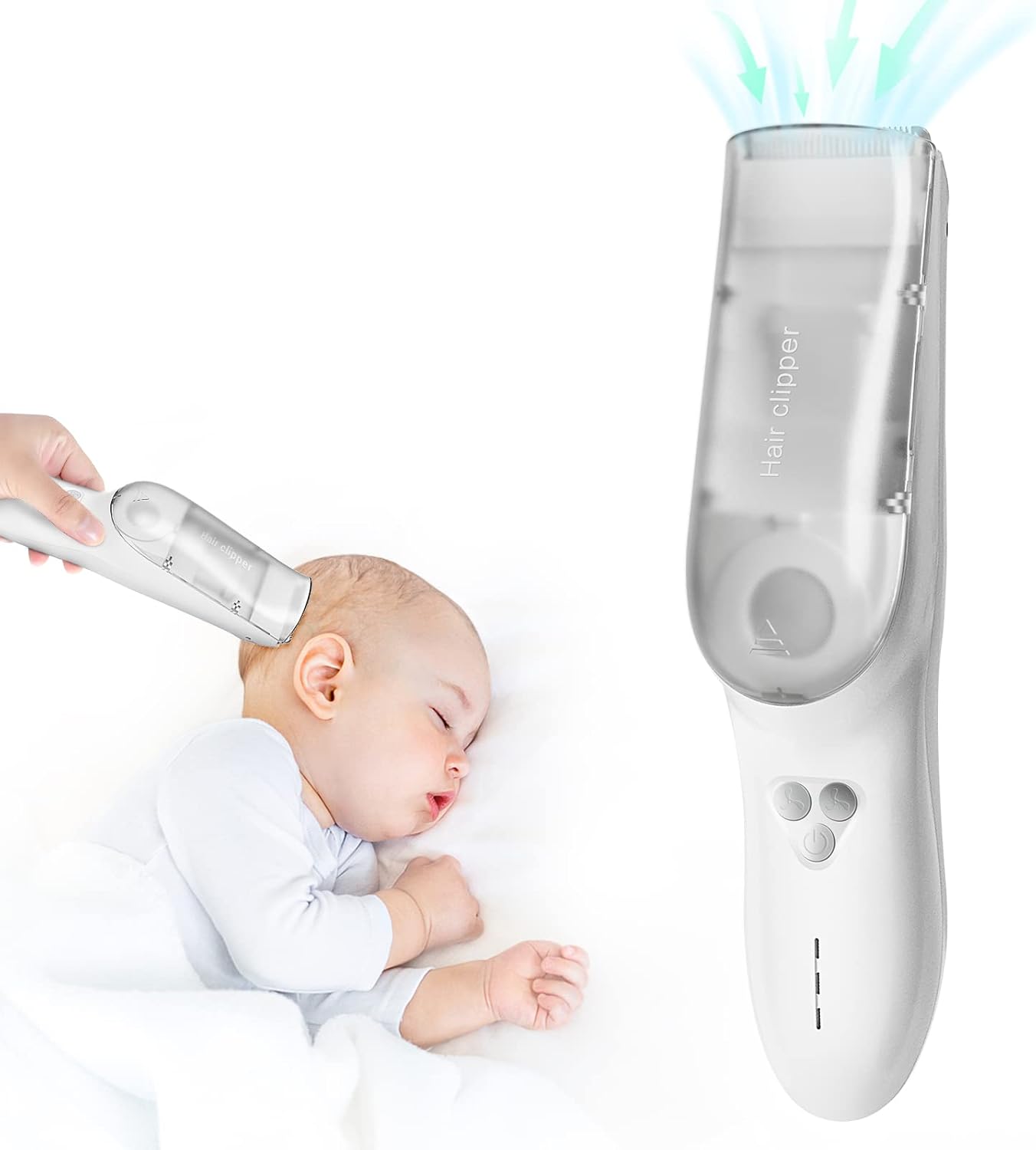 Wasserdichter, wiederaufladbarer Haarschneider für Babys mit Vakuumsystem und Aufbewahrungsbox