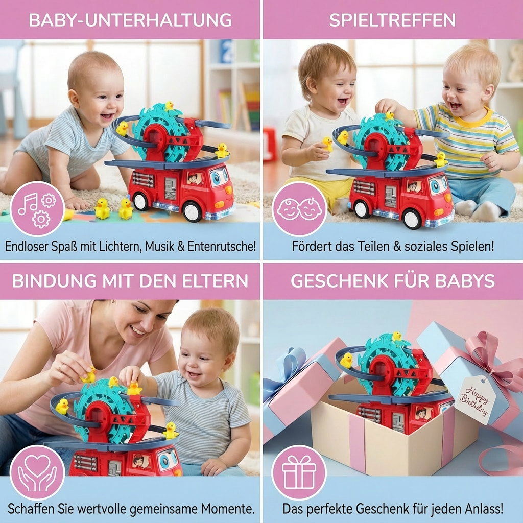 Spielzeugauto mit Feuerwehr-Ente für Kinder