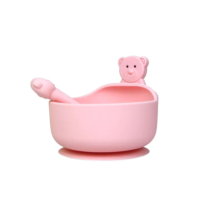 Rutschfeste Silikon-Schüssel für Babys mit Löffel – Fütterset im Tierdesign