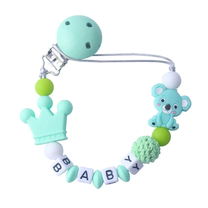 Schnullerclip für Babys mit Bären- und Kronenmotiv
