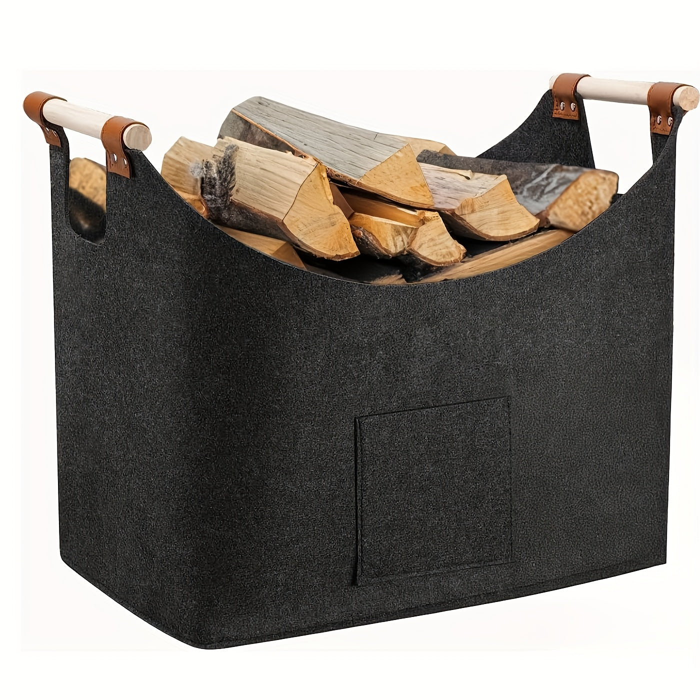 Elegant Foldable Wood and Felt Storage Box 55 Liters with Leather Accents