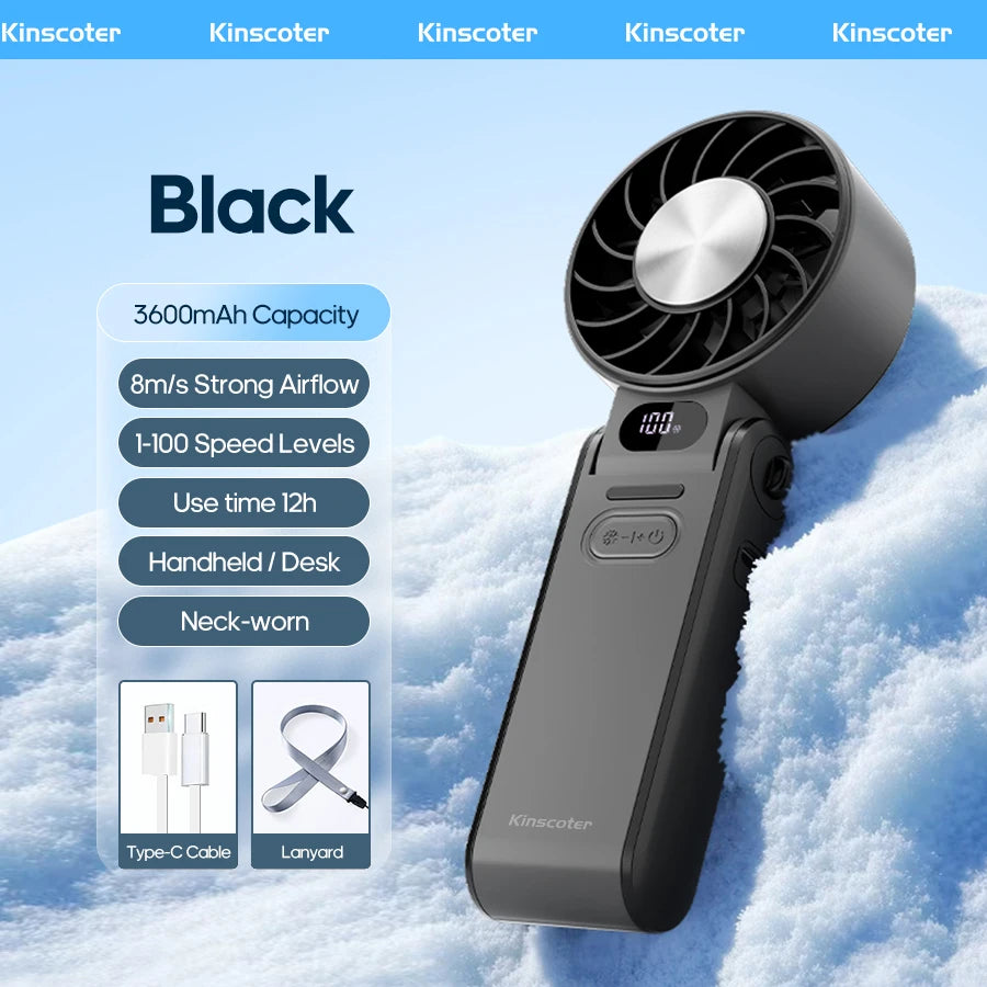 FrostWind Mini Fan | Customizable Cooling with 100 Settings | 3600 mAh Battery | Portable & Ice-Cooling