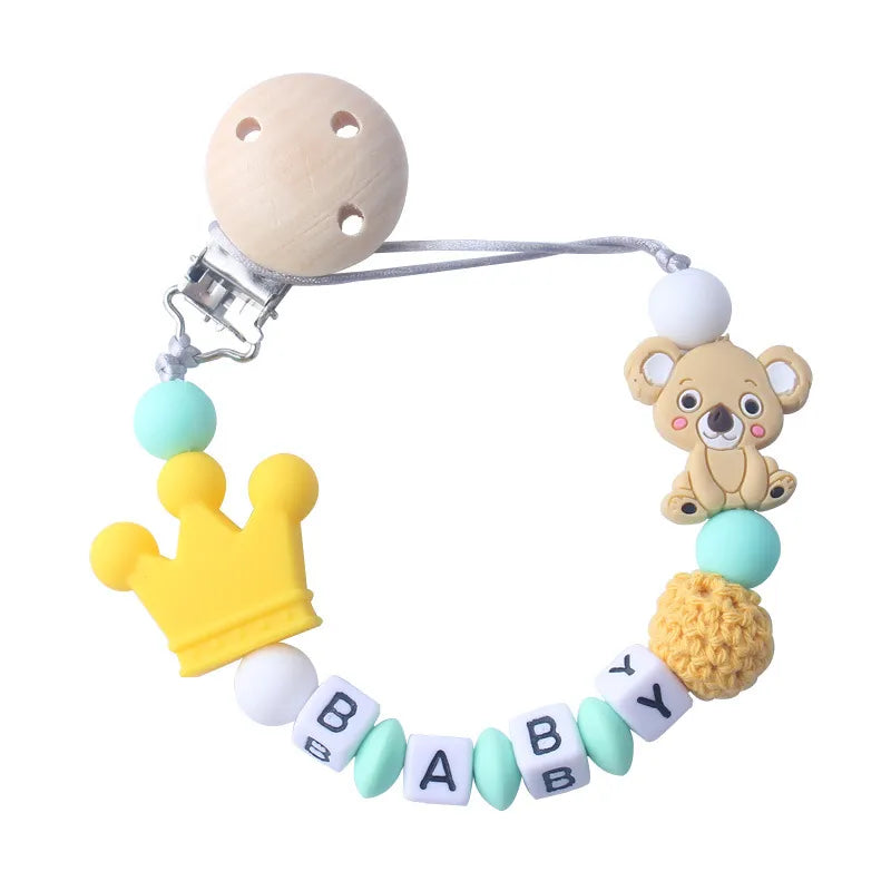 Schnullerclip für Babys mit Bären- und Kronenmotiv