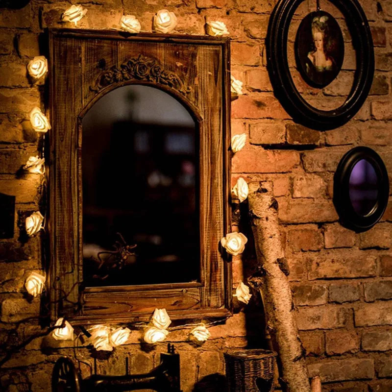 Romantic LED Rose Blossom Fairy Lights | 10/20 Warm White Lights | Cordless for Weddings and Decoration