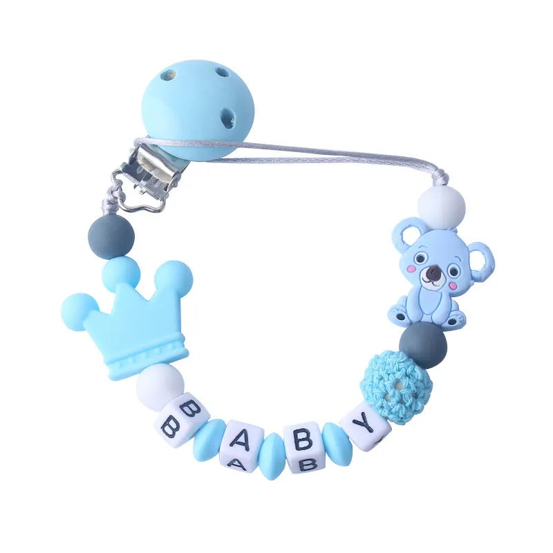 Schnullerclip für Babys mit Bären- und Kronenmotiv