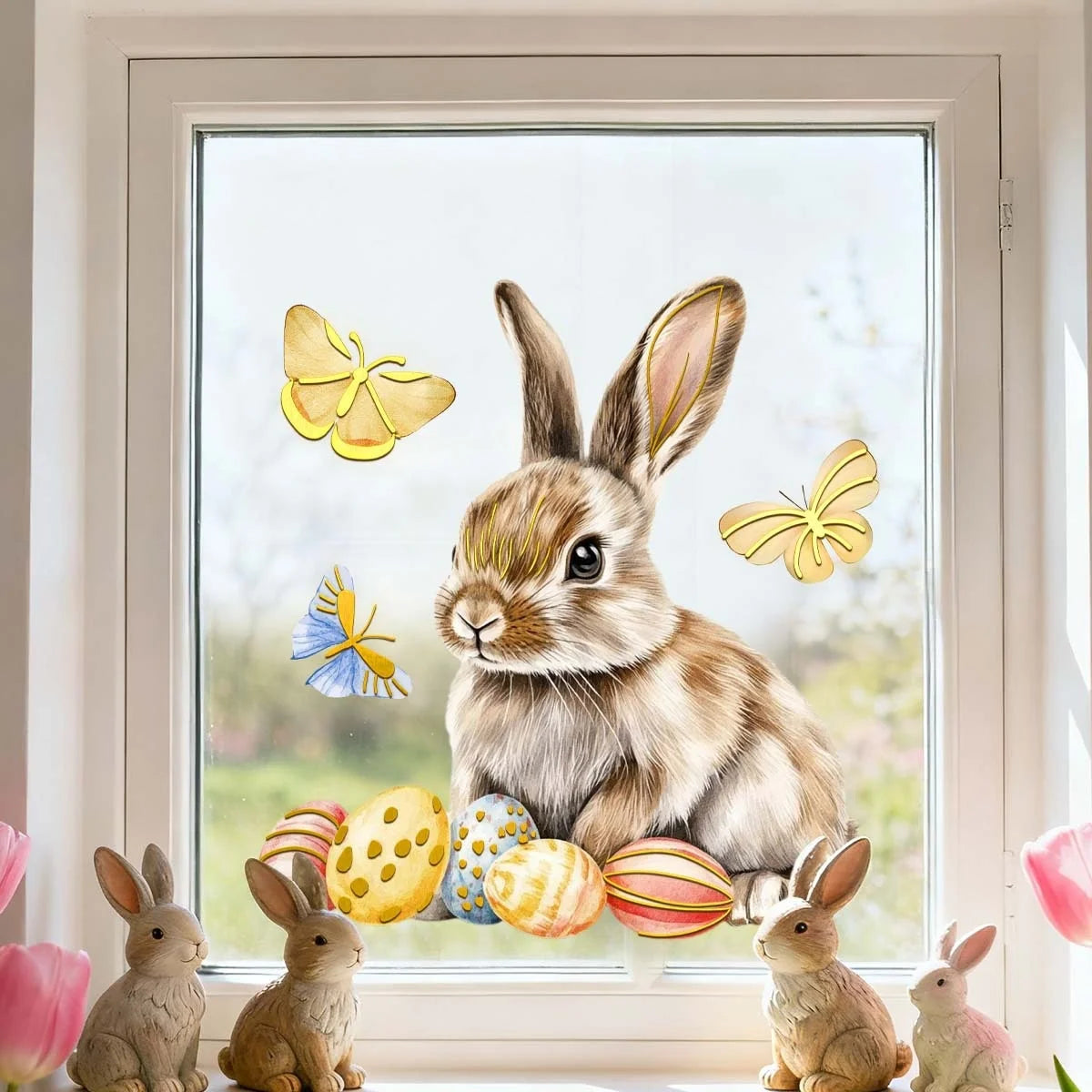 Colorful Window Decoration for Easter | Cheerful Bunnies & Eggs