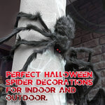 Halloween Dekorationsset – 2 riesige Spinnen 50 cm mit dehnbarem Spinnennetz