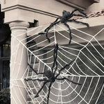 Halloween Dekorationsset – 2 riesige Spinnen 50 cm mit dehnbarem Spinnennetz