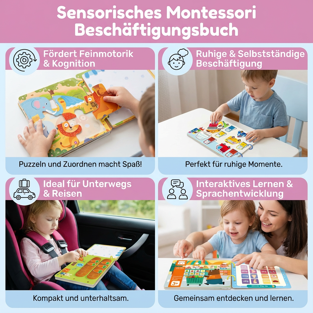 Montessori Beschäftigungsbuch mit sensorischen Elementen