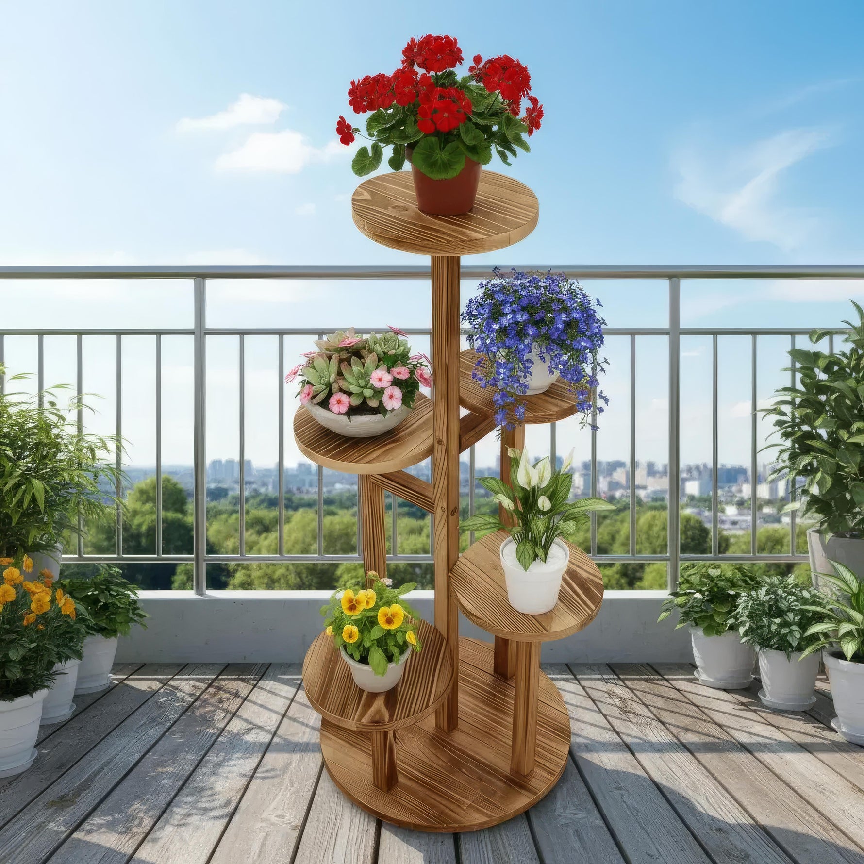 Versatile Pine Wood Plant Holder in Modern Style