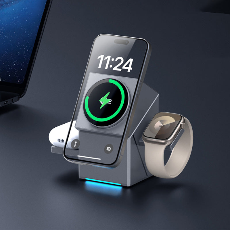 Vielseitige 3-in-1 Ladestation für Smartphone, Uhr und Kopfhörer