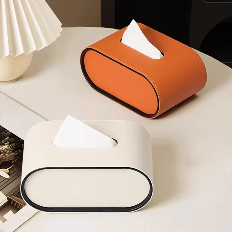 Leder-Serviettenbox in ovaler Form – Abdeckung für Wohnzimmer, Auto & Büro