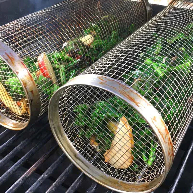Edelstahl Grillkorb mit Rollen für BBQ